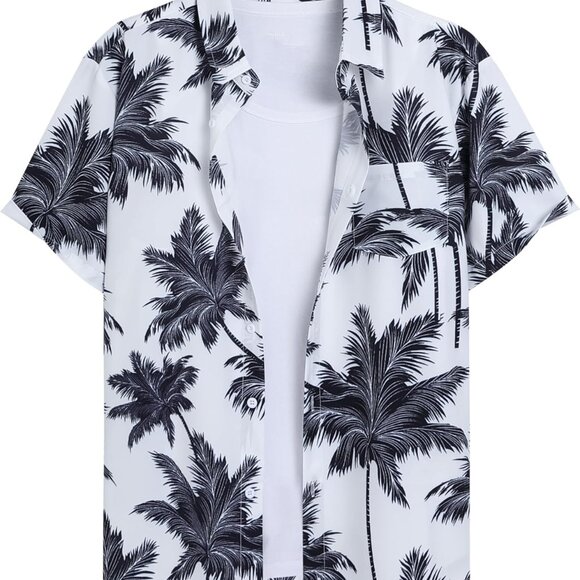 Men's Hawaiian Shirt Casual Short Sleeve Button Down Shirt Coconut Print Summer